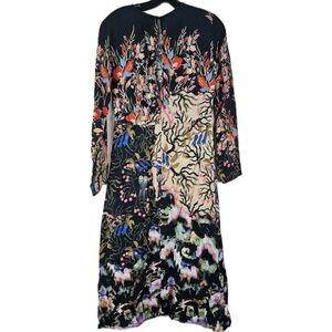 H&M‎ Patterned Dress Birds Flowers Coral Reef Midi Back Long Sleeve Sz 12